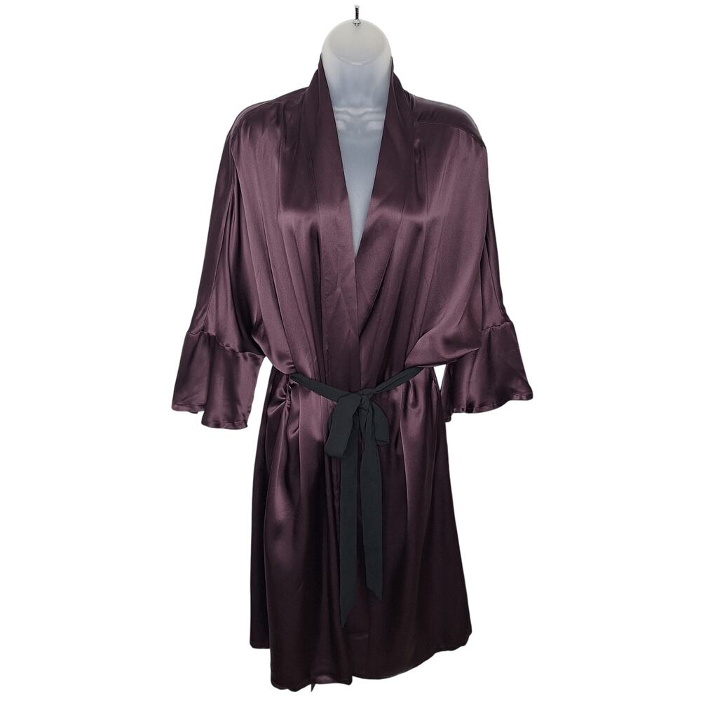 FreedomSilk 100% Silk Robe 3XL Mulberry Kimono Belted Deep Purple Plum Wrap Glam